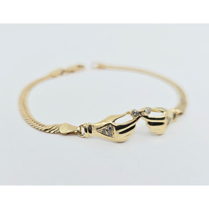 14K Yellow Gold Herringbone Hand Motif CZ Bracelet