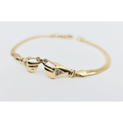 14K Yellow Gold Herringbone Hand Motif CZ Bracelet