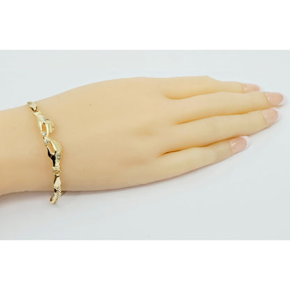 14K Yellow Gold Herringbone Hand Motif CZ Bracelet