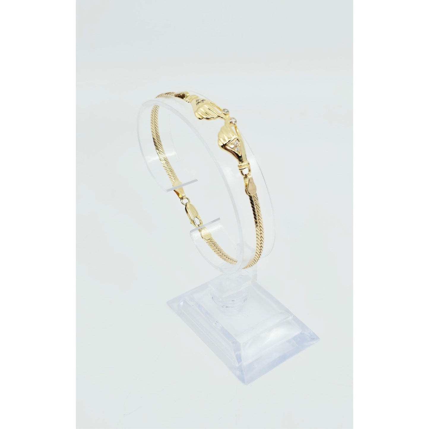 14K Yellow Gold Herringbone Hand Motif CZ Bracelet