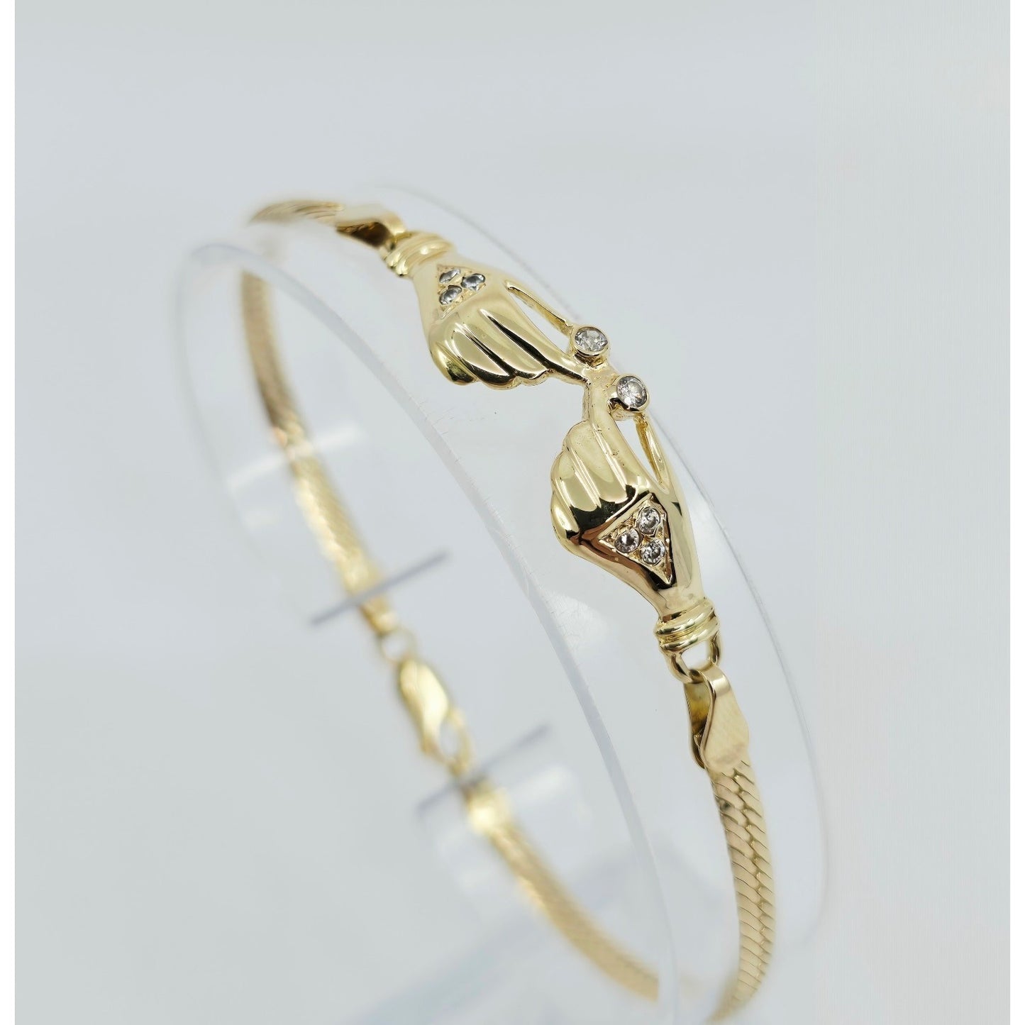 14K Yellow Gold Herringbone Hand Motif CZ Bracelet