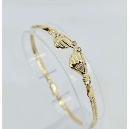 14K Yellow Gold Herringbone Hand Motif CZ Bracelet