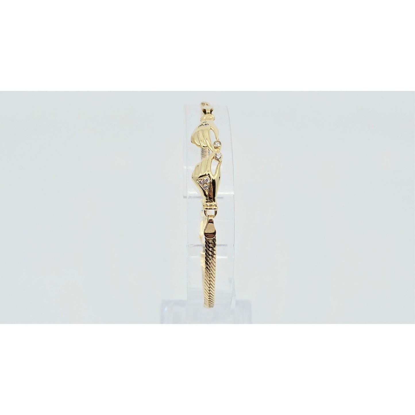 14K Yellow Gold Herringbone Hand Motif CZ Bracelet