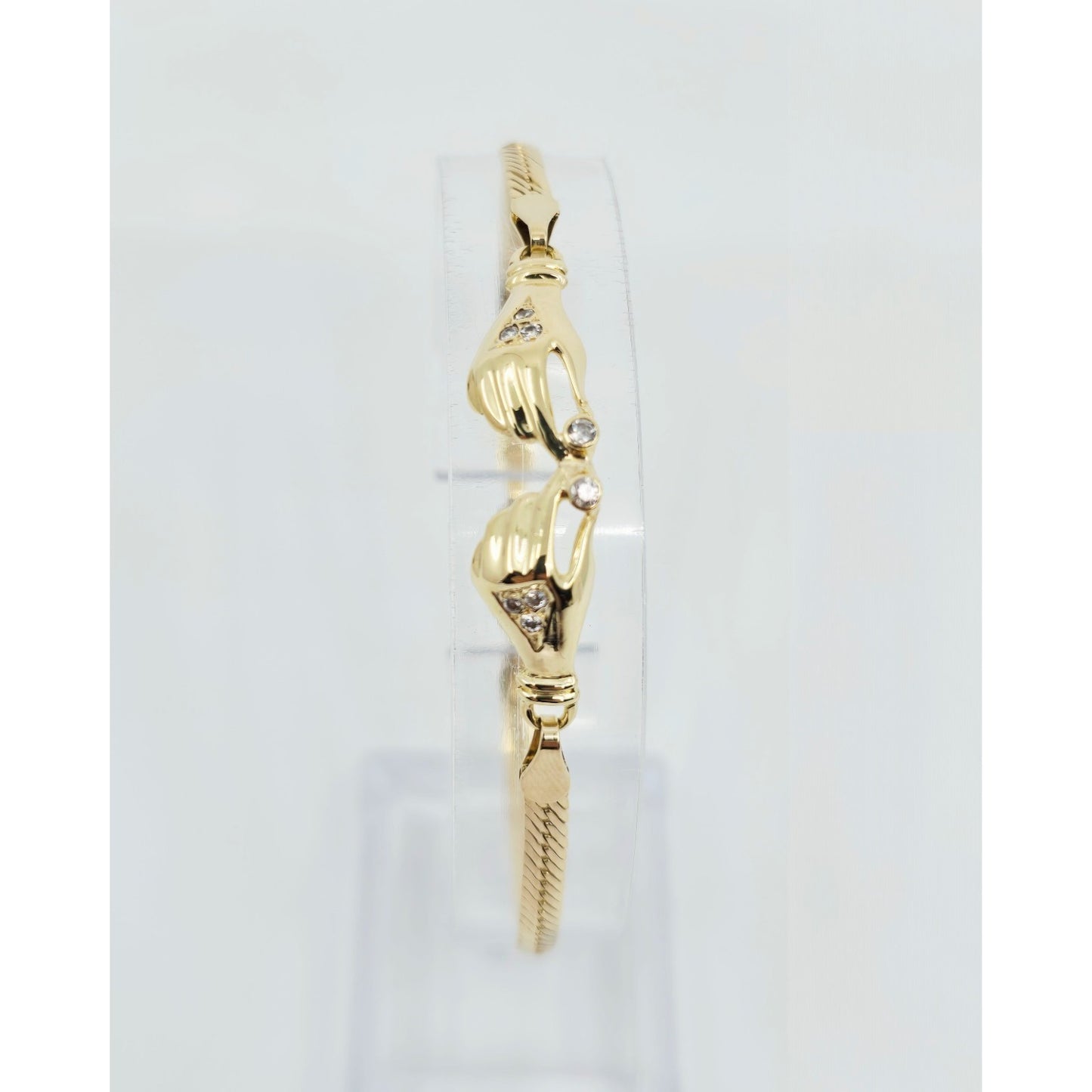 14K Yellow Gold Herringbone Hand Motif CZ Bracelet
