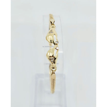14K Yellow Gold Herringbone Hand Motif CZ Bracelet