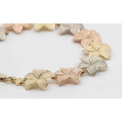 14K Tri Tone Gold Plumeria Hibiscus Flower Link Bracelet