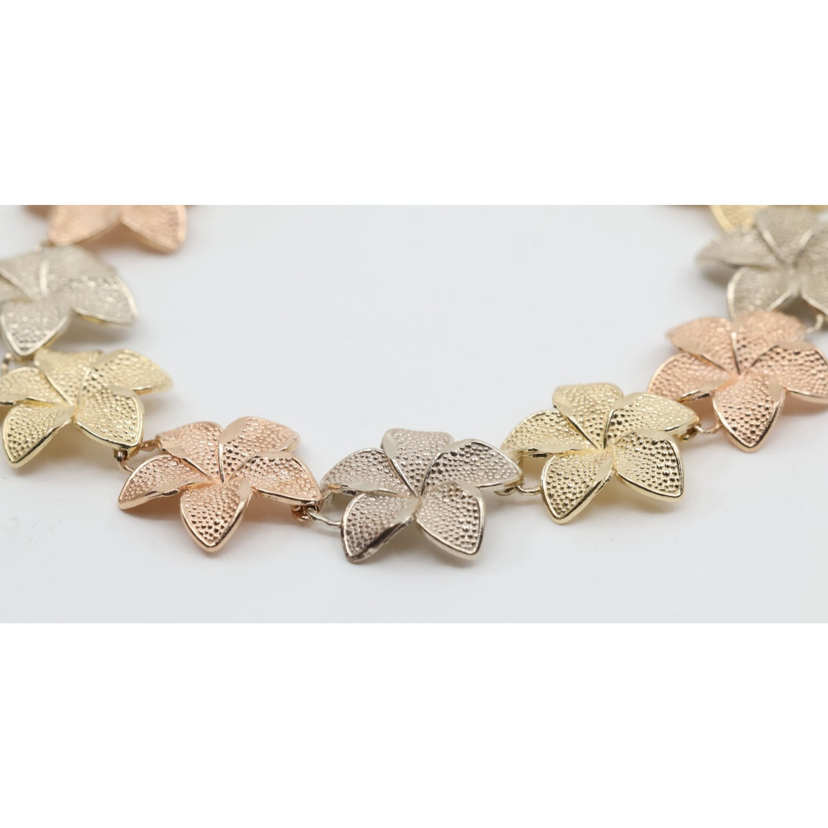14K Tri Tone Gold Plumeria Hibiscus Flower Link Bracelet