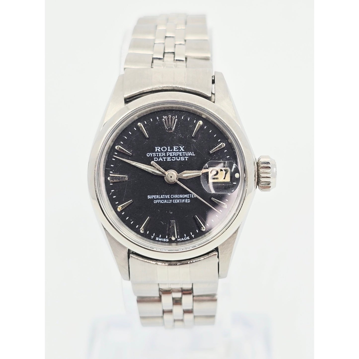 Rolex Lady Date 6516 Datejust Dial Black Tritium Jubilee 24mm Vintage Watch