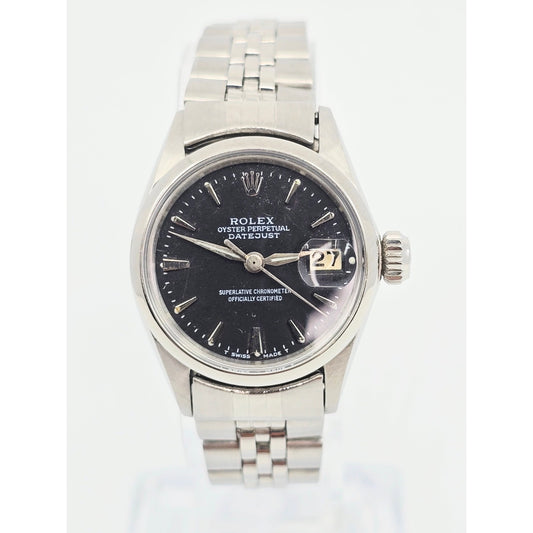Rolex Lady Date 6516 Datejust Dial Black Tritium Jubilee 24mm Vintage Watch