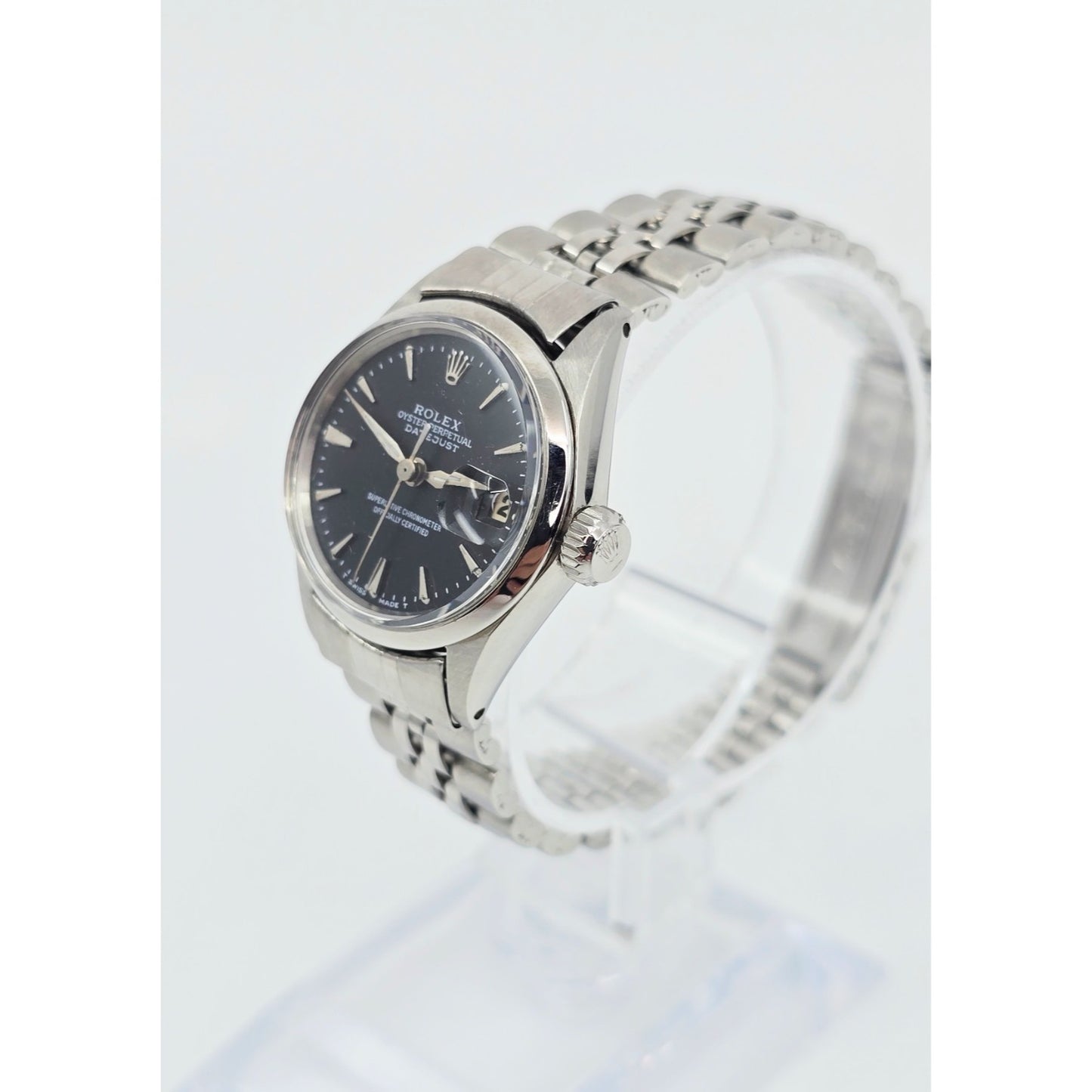 Rolex Lady Date 6516 Datejust Dial Black Tritium Jubilee 24mm Vintage Watch