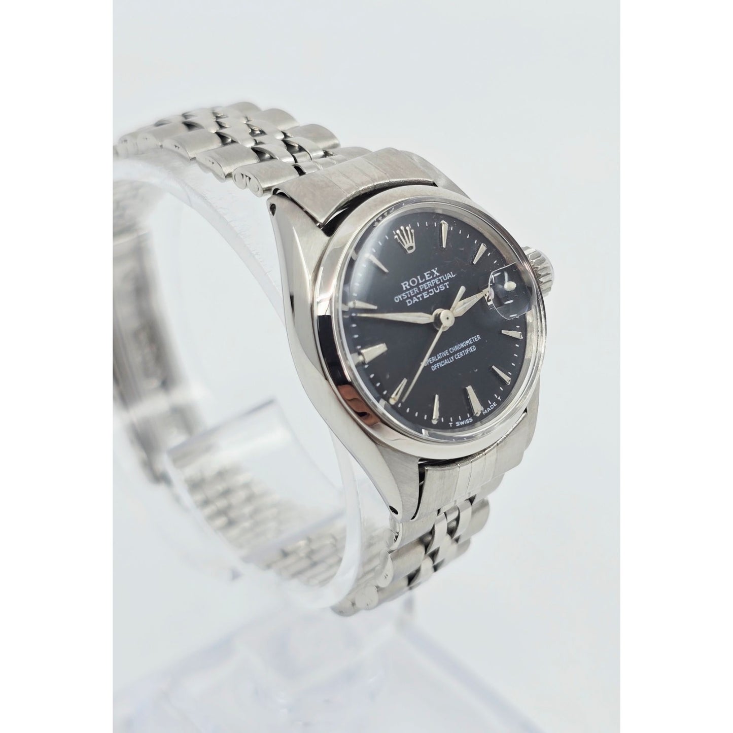 Rolex Lady Date 6516 Datejust Dial Black Tritium Jubilee 24mm Vintage Watch