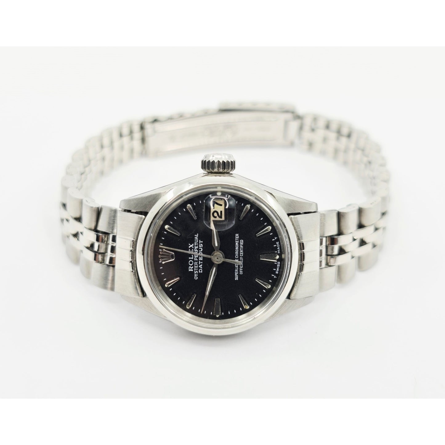 Rolex Lady Date 6516 Datejust Dial Black Tritium Jubilee 24mm Vintage Watch