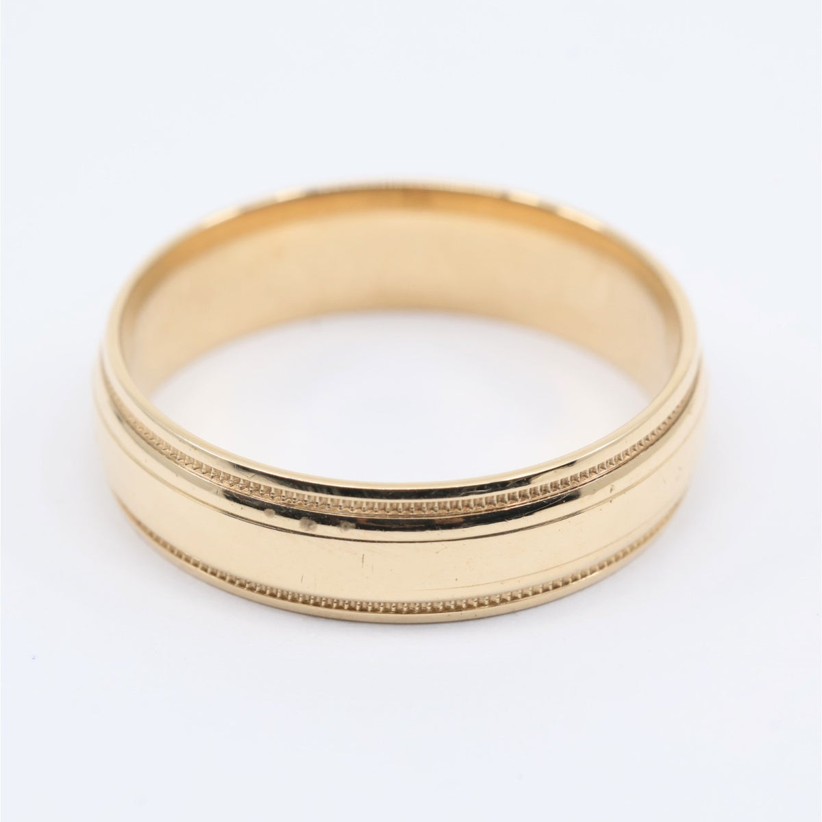 10K Yellow Gold Double Milgrain Beaded Edges Wedding Band Ring