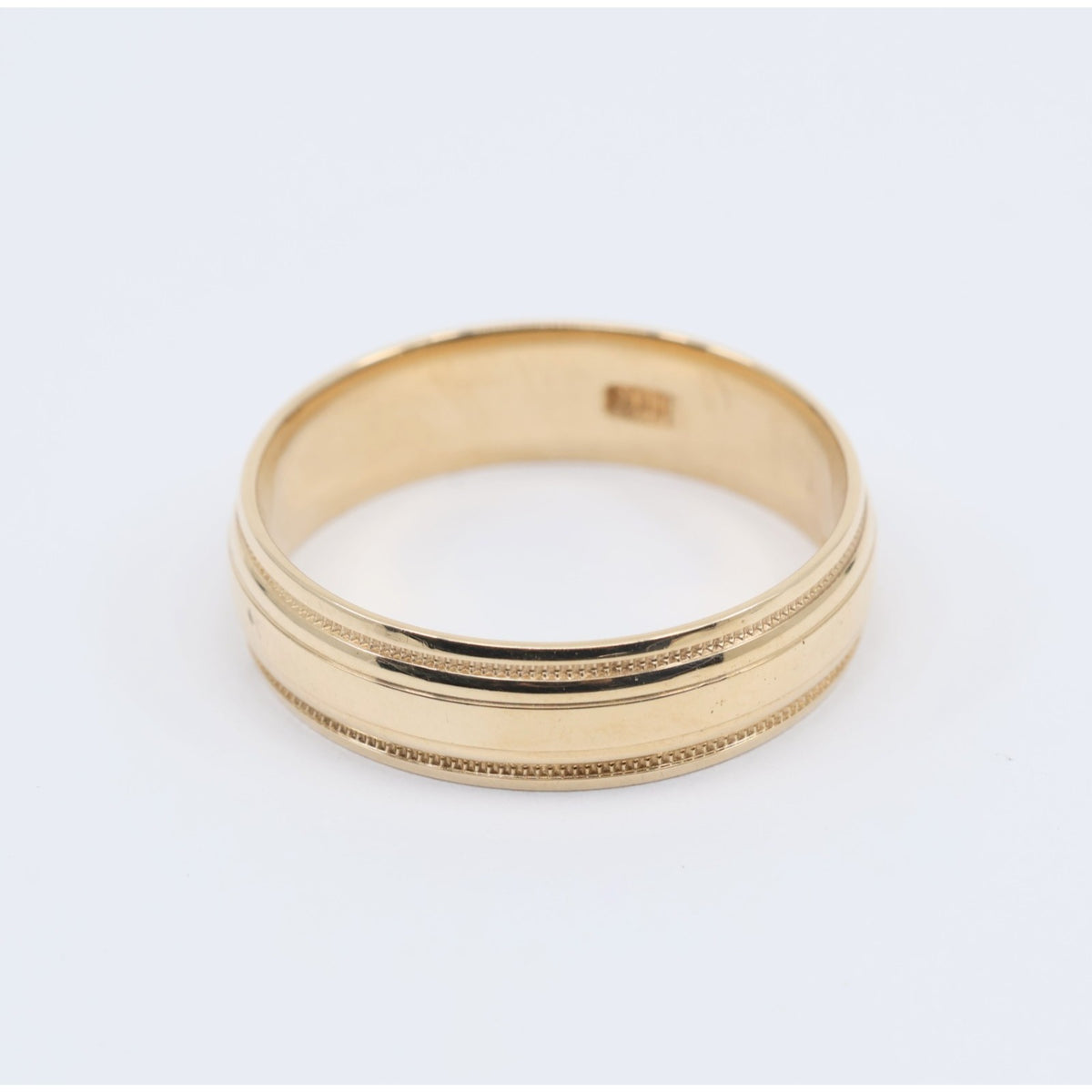 10K Yellow Gold Double Milgrain Beaded Edges Wedding Band Ring