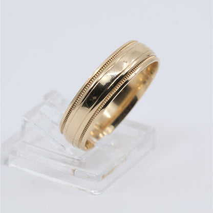10K Yellow Gold Double Milgrain Beaded Edges Wedding Band Ring