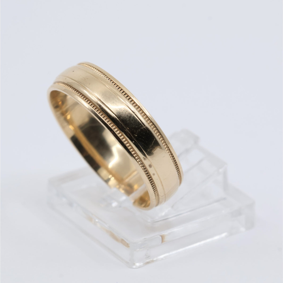 10K Yellow Gold Double Milgrain Beaded Edges Wedding Band Ring
