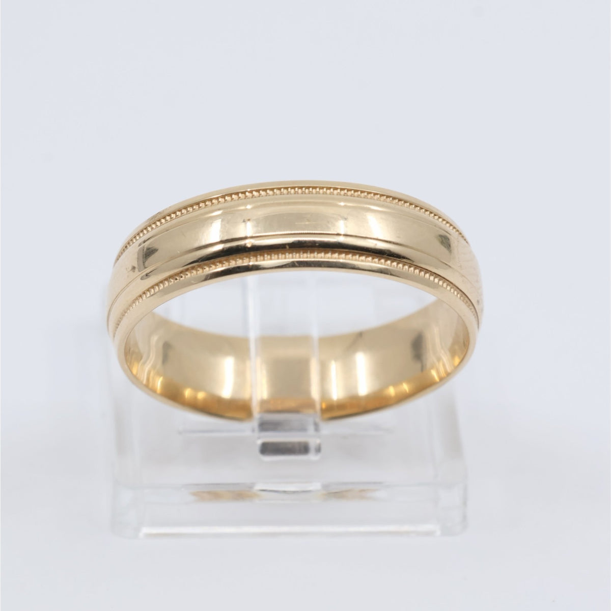 10K Yellow Gold Double Milgrain Beaded Edges Wedding Band Ring