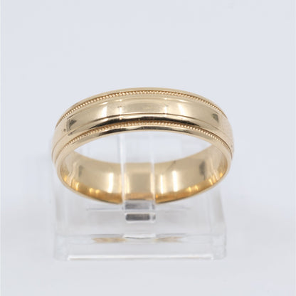 10K Yellow Gold Double Milgrain Beaded Edges Wedding Band Ring