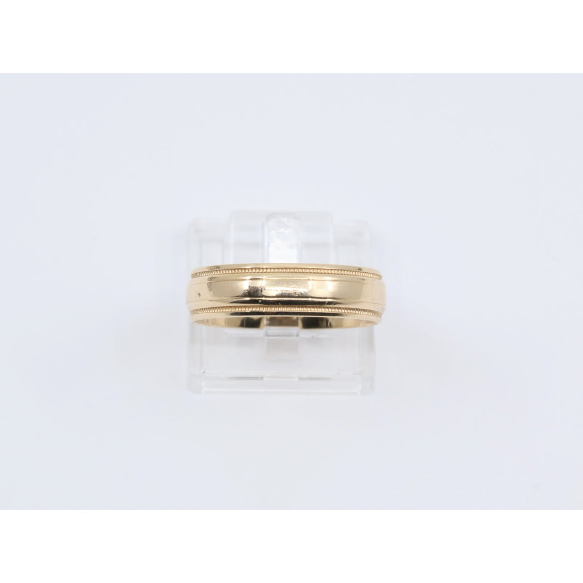 10K Yellow Gold Double Milgrain Beaded Edges Wedding Band Ring