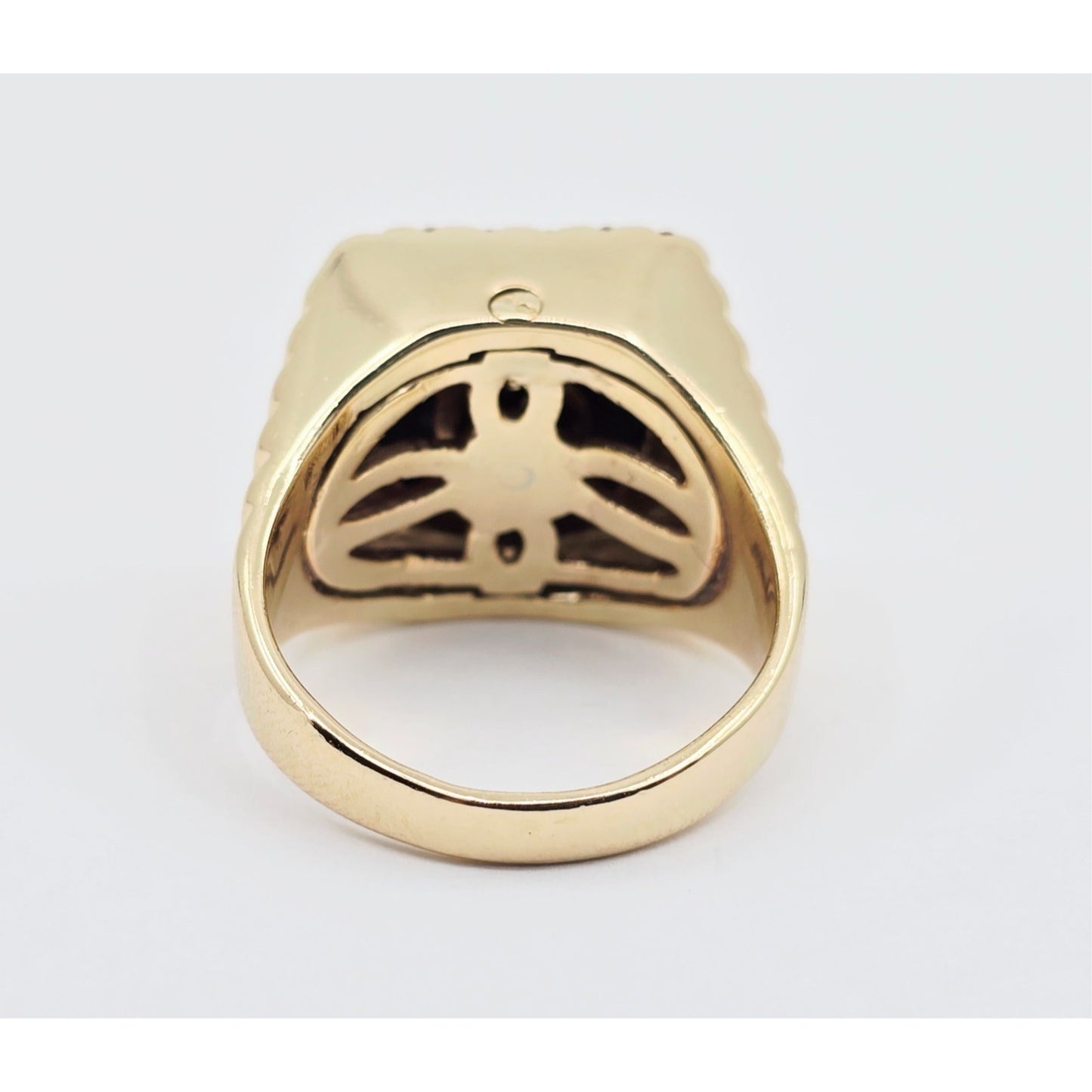 14K Yellow Gold Rotating Floating Moving Table Diamond & Onyx Ring