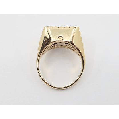 14K Yellow Gold Rotating Floating Moving Table Diamond & Onyx Ring