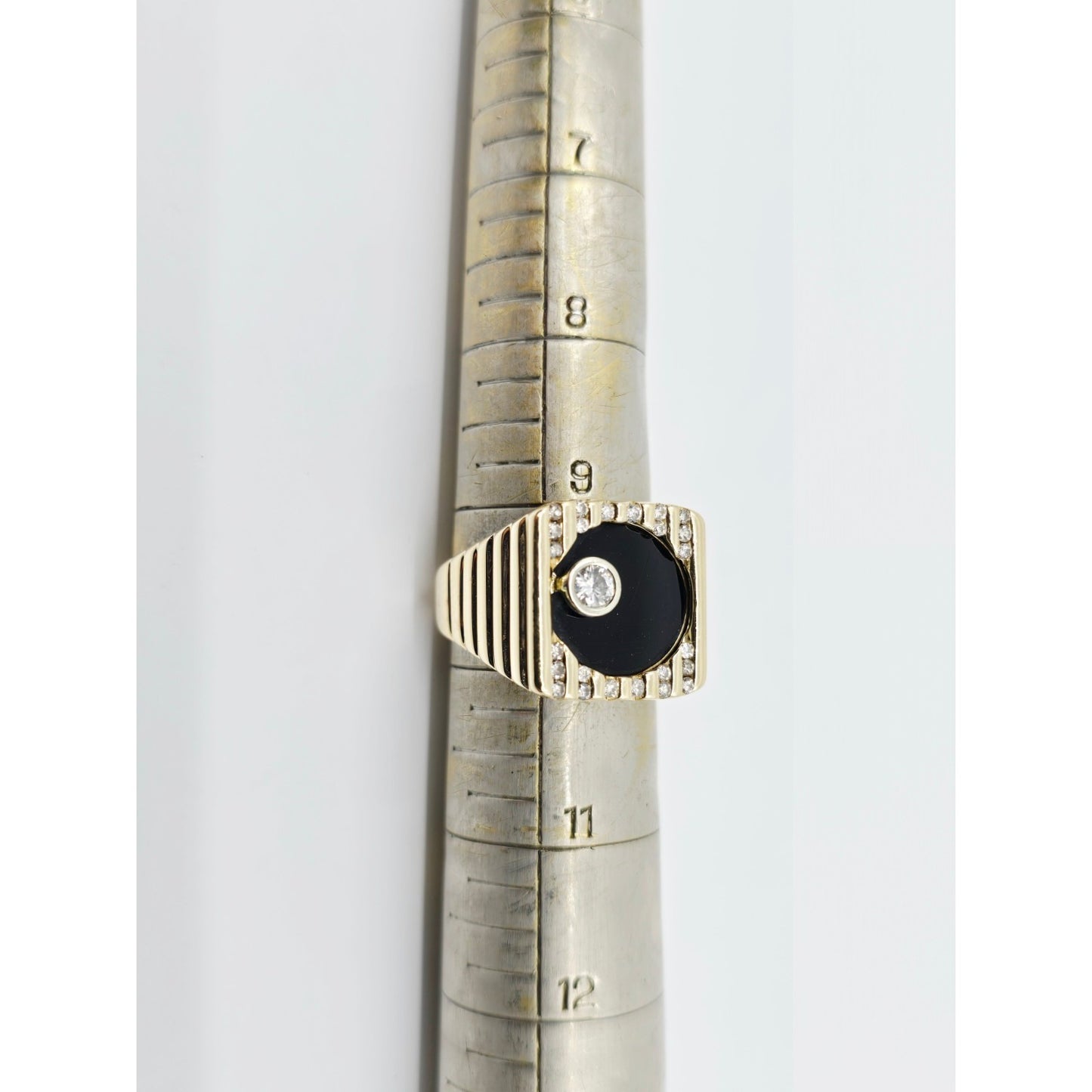 14K Yellow Gold Rotating Floating Moving Table Diamond & Onyx Ring