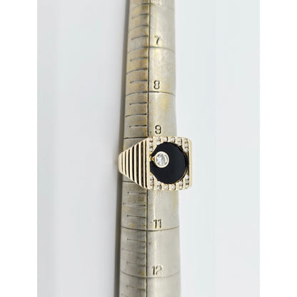 14K Yellow Gold Rotating Floating Moving Table Diamond & Onyx Ring