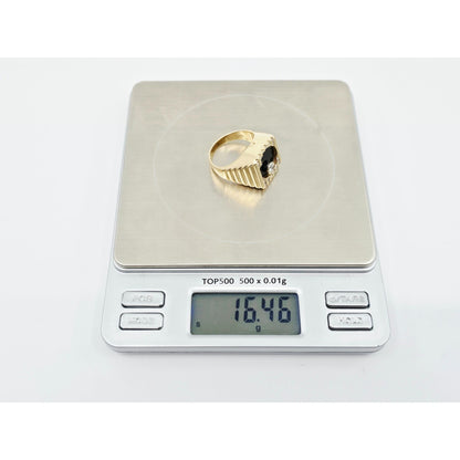 14K Yellow Gold Rotating Floating Moving Table Diamond & Onyx Ring