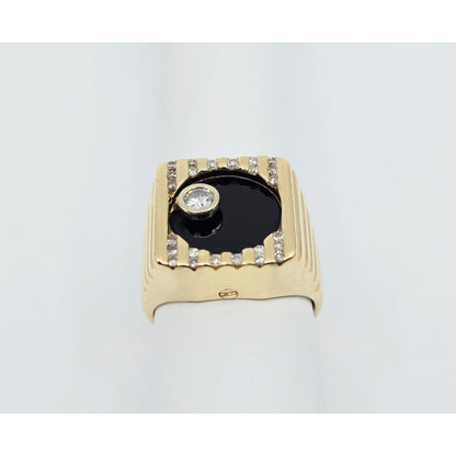 14K Yellow Gold Rotating Floating Moving Table Diamond & Onyx Ring