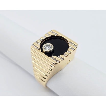 14K Yellow Gold Rotating Floating Moving Table Diamond & Onyx Ring