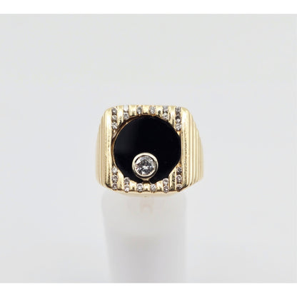 14K Yellow Gold Rotating Floating Moving Table Diamond & Onyx Ring