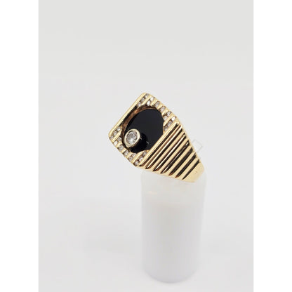 14K Yellow Gold Rotating Floating Moving Table Diamond & Onyx Ring