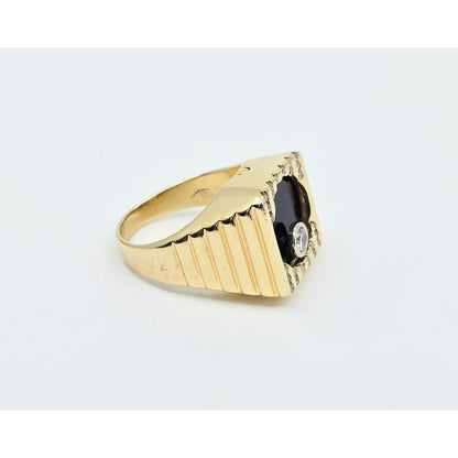 14K Yellow Gold Rotating Floating Moving Table Diamond & Onyx Ring