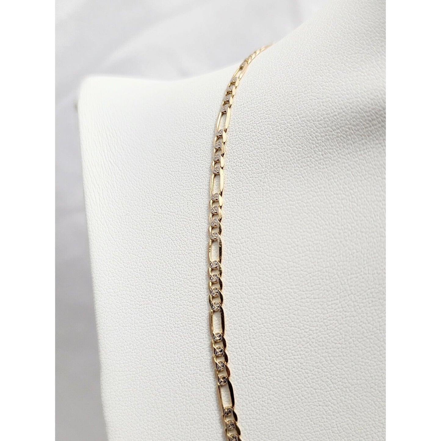 14K Two Tone Gold Diamond Cut Figaro Link Chain Necklace