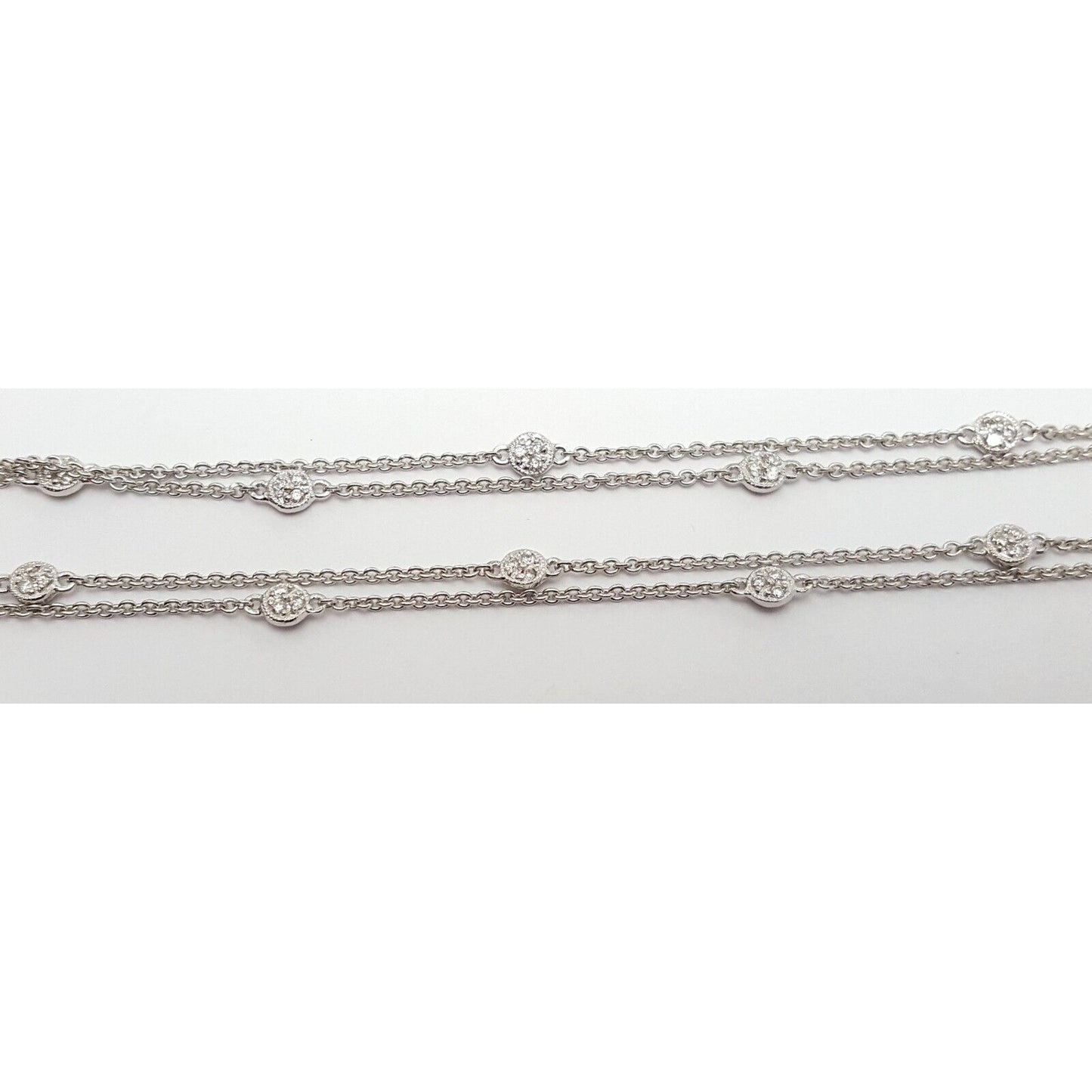 18K White Gold Round Diamond Cable Link Chain Necklace