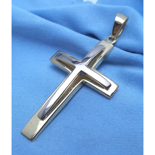 14K Two Tone Gold Cross Charm Pendant