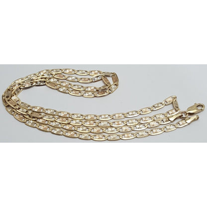 14K Tri Tone Gold Diamond Cut Mariner Link Chain Necklace