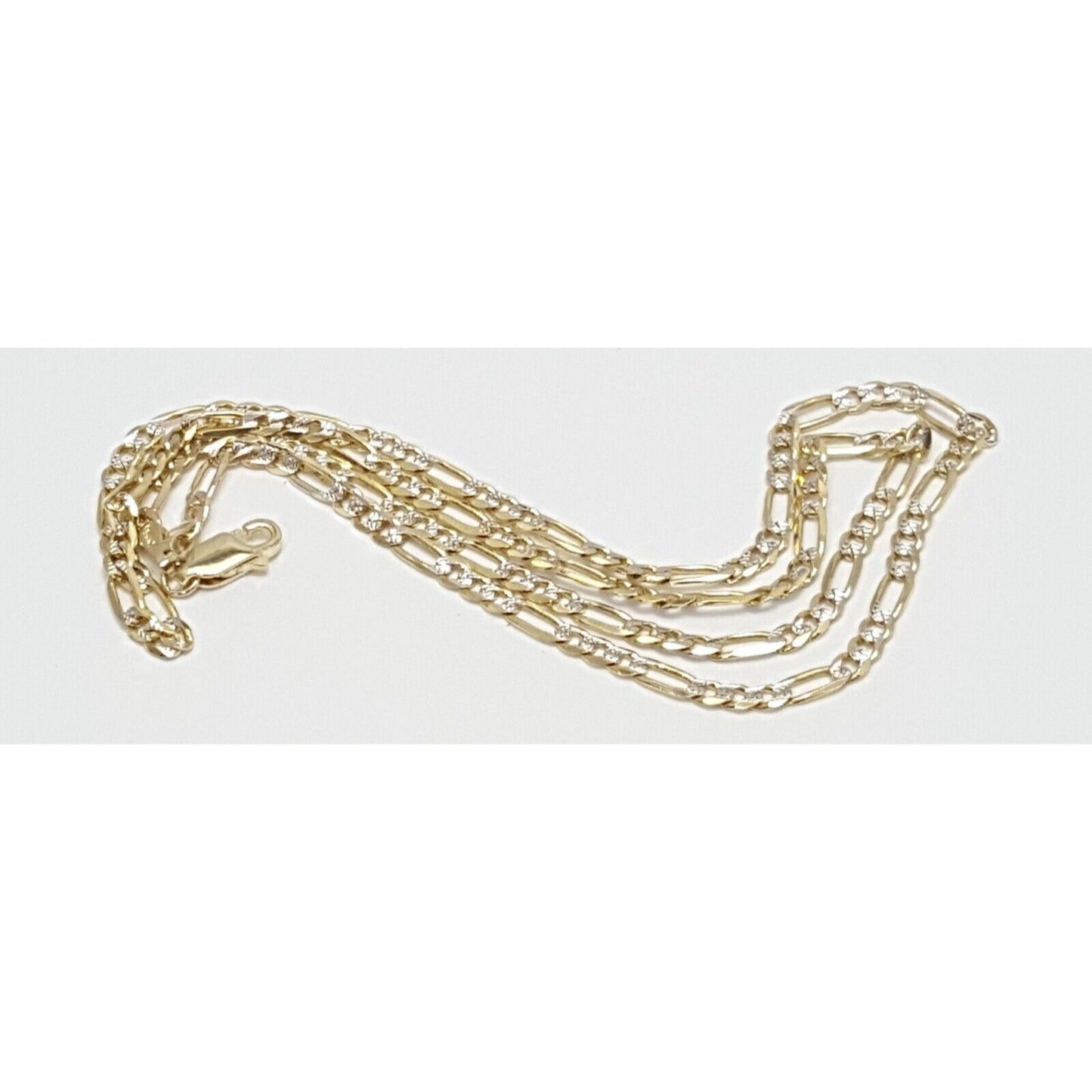 14K Two Tone Gold Diamond Cut Figaro Link Chain Necklace