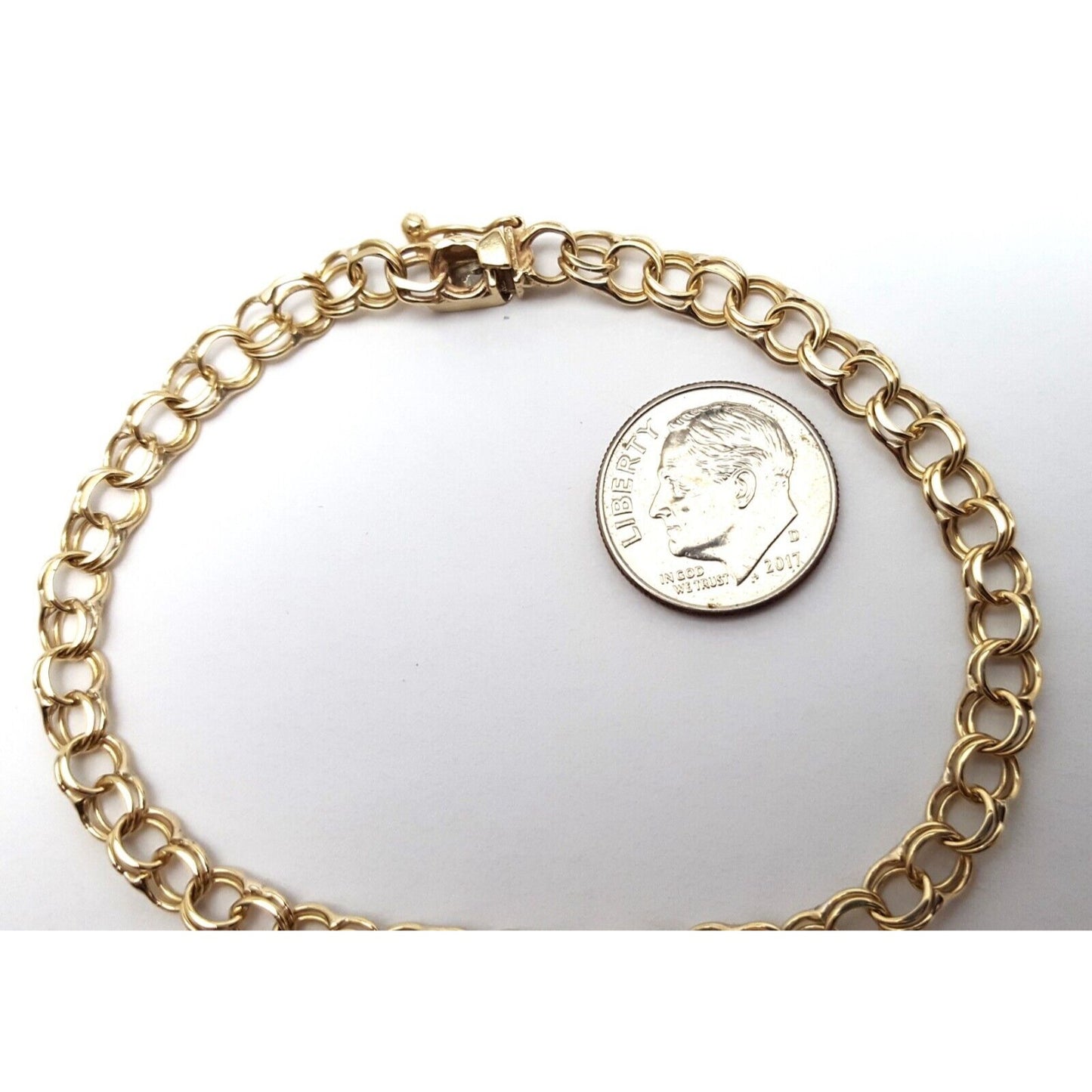 14K Solid Yellow Gold Round Cable Link Bracelet