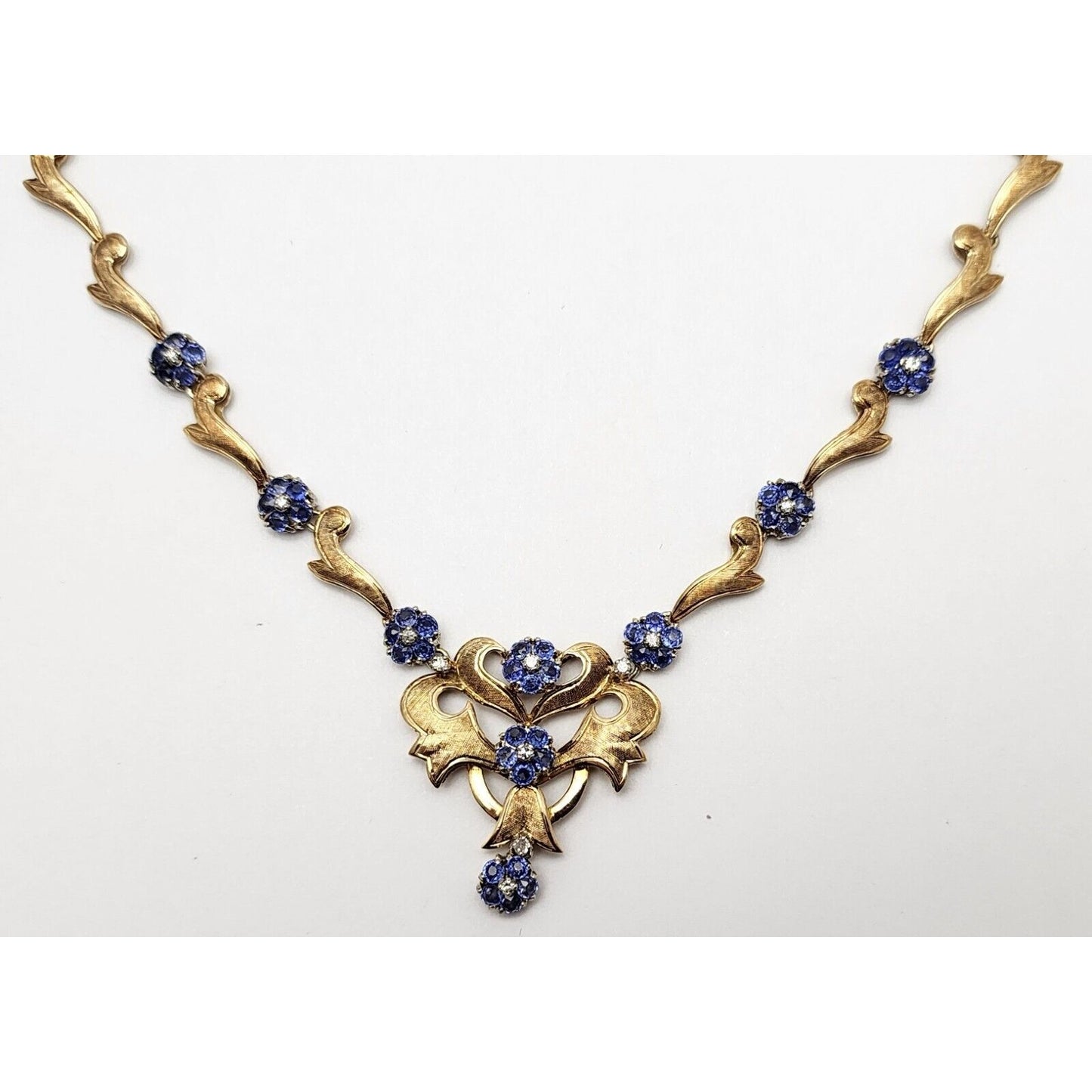 18K Yellow Gold Diamond & Sapphire Choker Chain Necklace