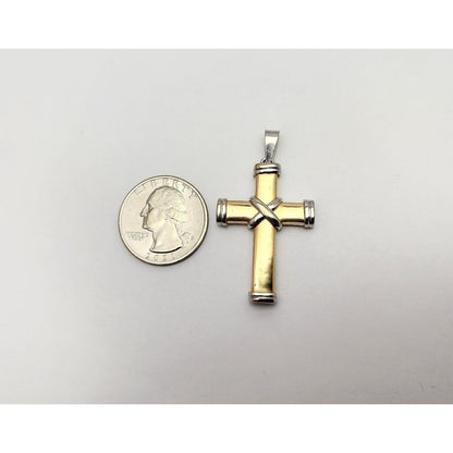 14K Solid Two Tone Gold Religious Cross Charm Pendant