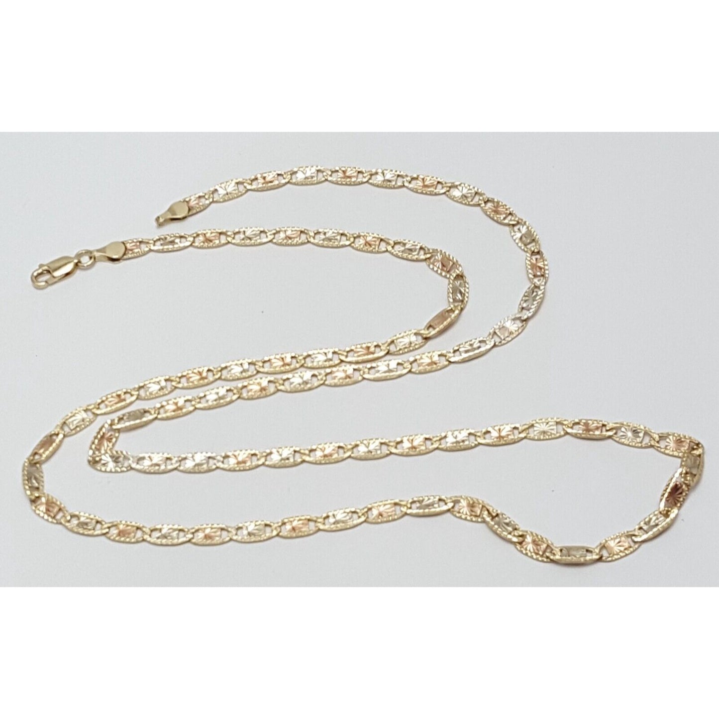 10K Tri Tone Gold Diamond Cut Link Chain Necklace