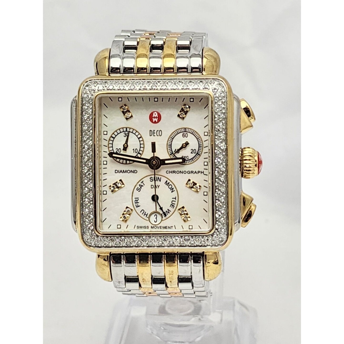 Michele Deco Diamond Bezel Square Face Two Tone 0.66ct Ladies Watch MW06P01C5046