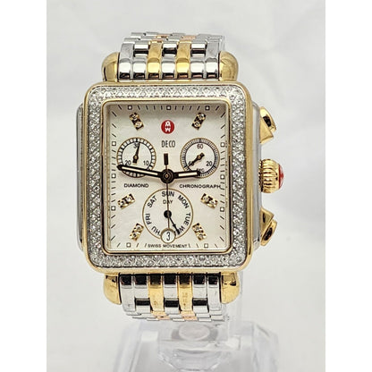 Michele Deco Diamond Bezel Square Face Two Tone 0.66ct Ladies Watch MW06P01C5046