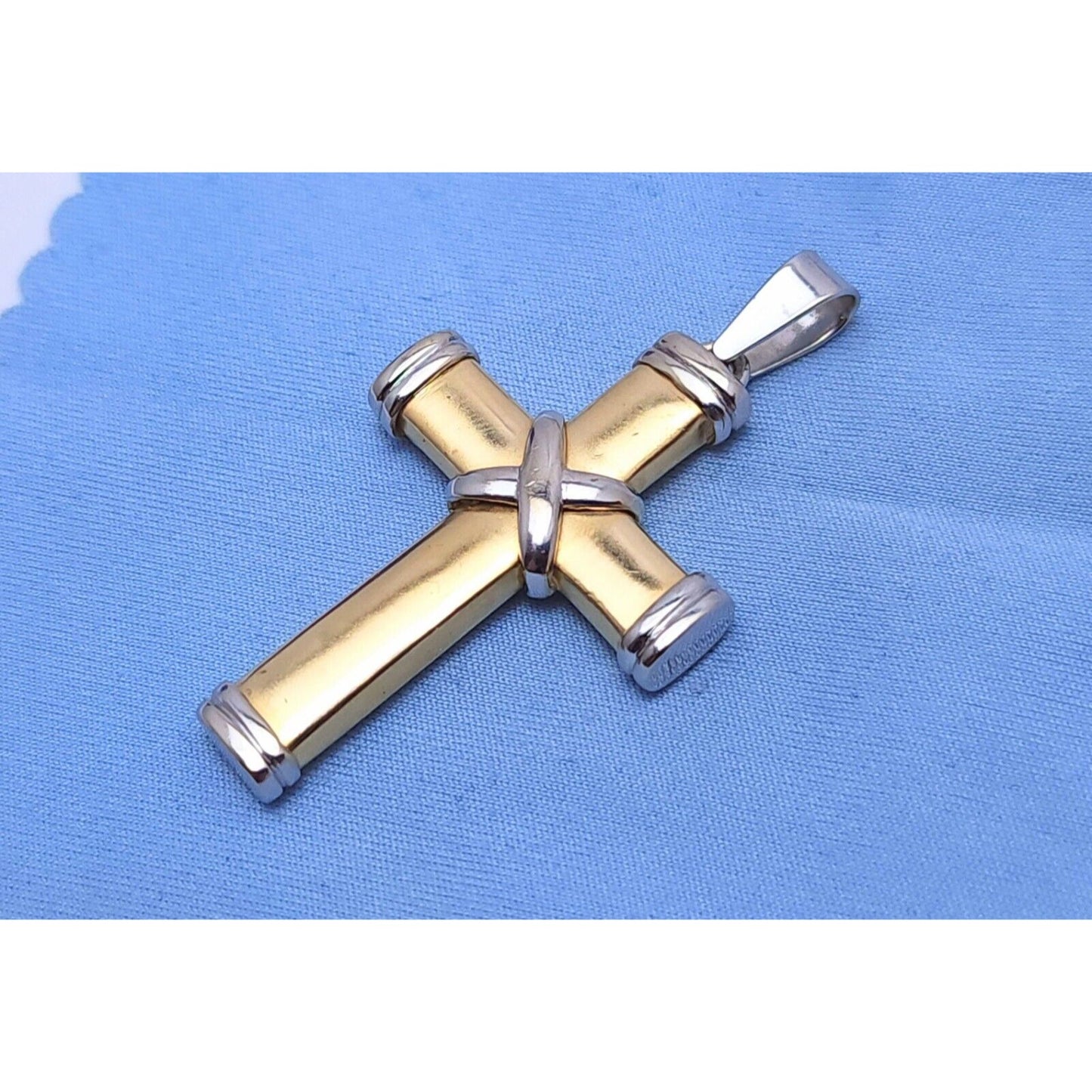 14K Solid Two Tone Gold Religious Cross Charm Pendant