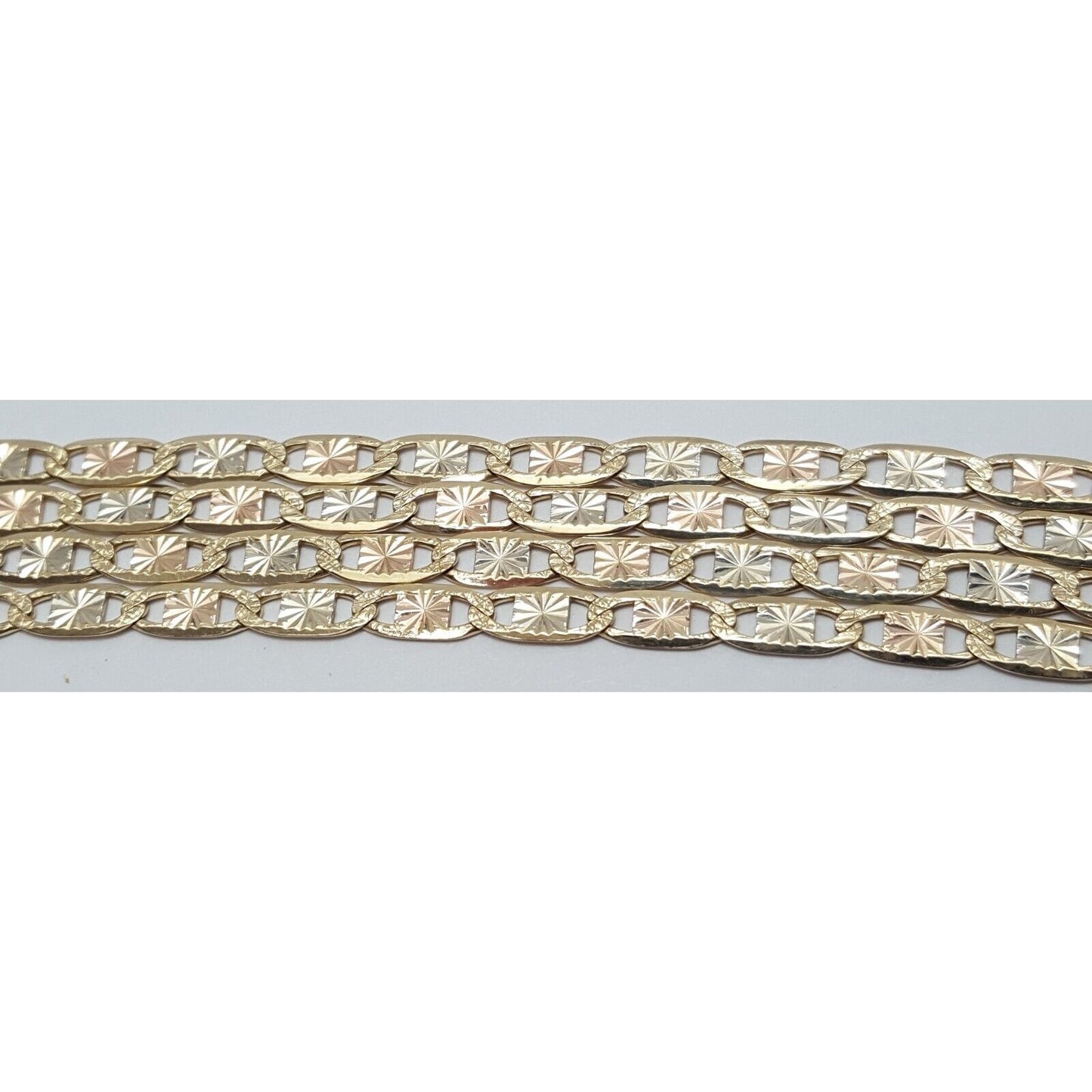 14K Tri Tone Gold Diamond Cut Mariner Link Chain Necklace