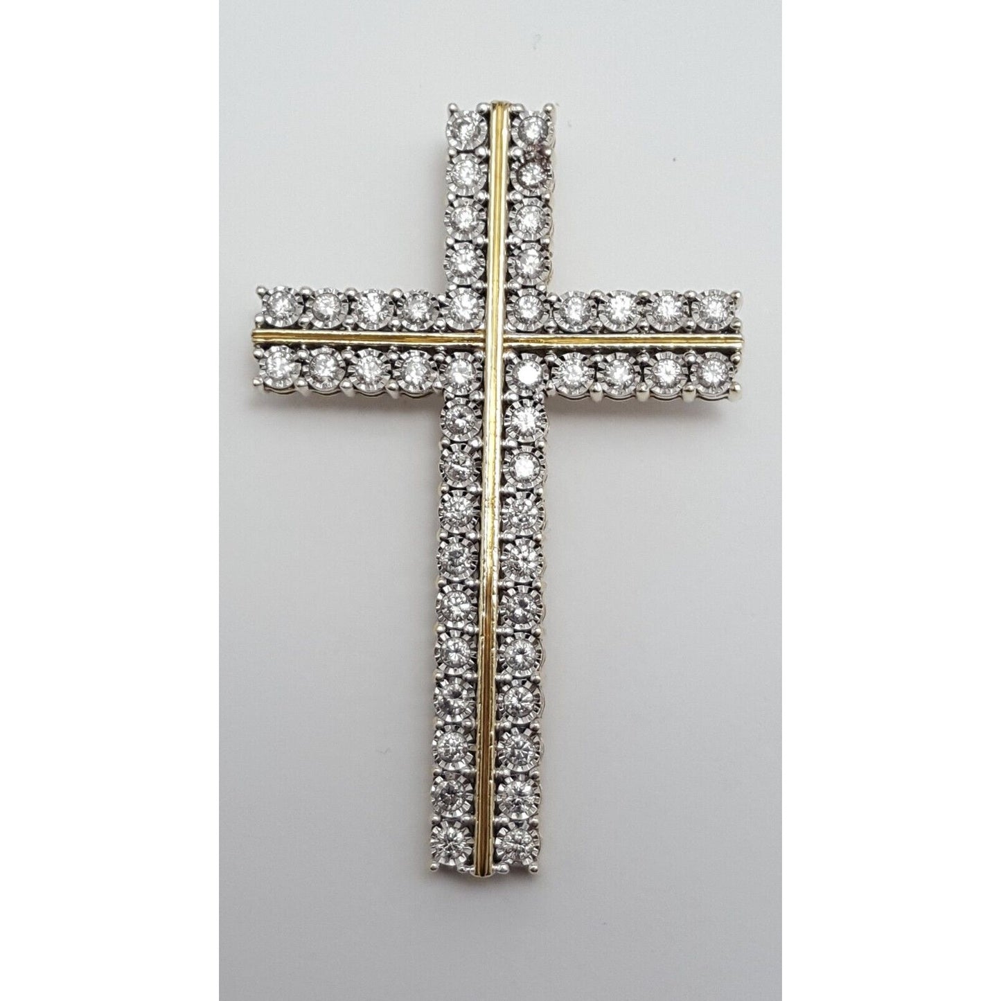 10K Solid Two Tone Gold Designer Diamond Cross Pendant Charm 1.44 ct