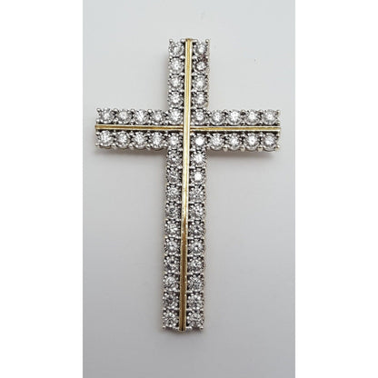 10K Solid Two Tone Gold Designer Diamond Cross Pendant Charm 1.44 ct