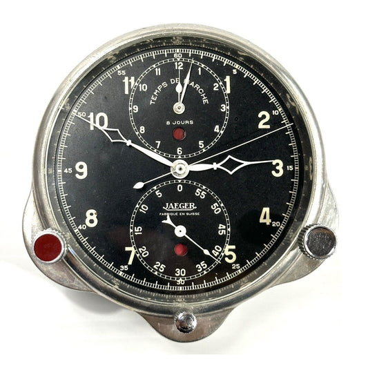 Rare Vintage 1925-1950s Jaeger Temps De Marche 8-Day Chronograph Cockpit Clock