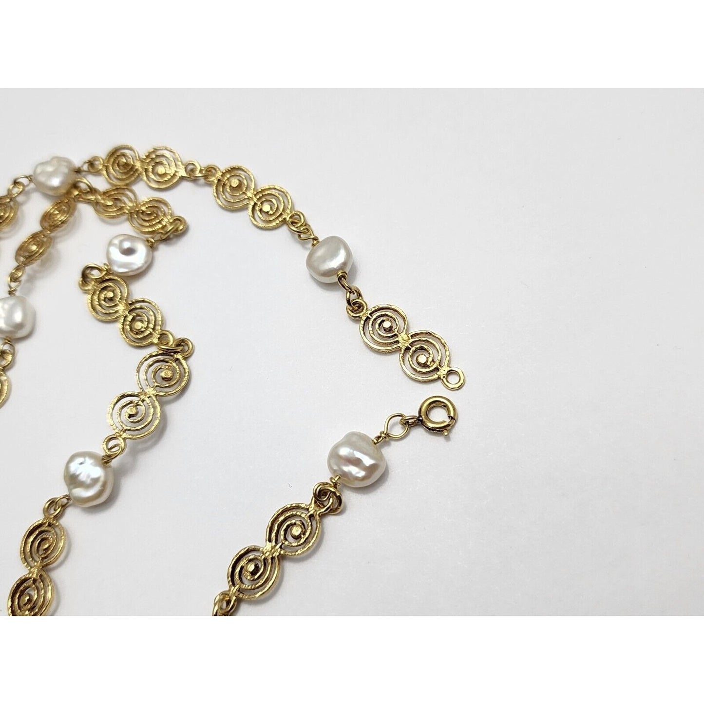 Vintage 18K Yellow Gold Filigree Pearl Link Chain Necklace